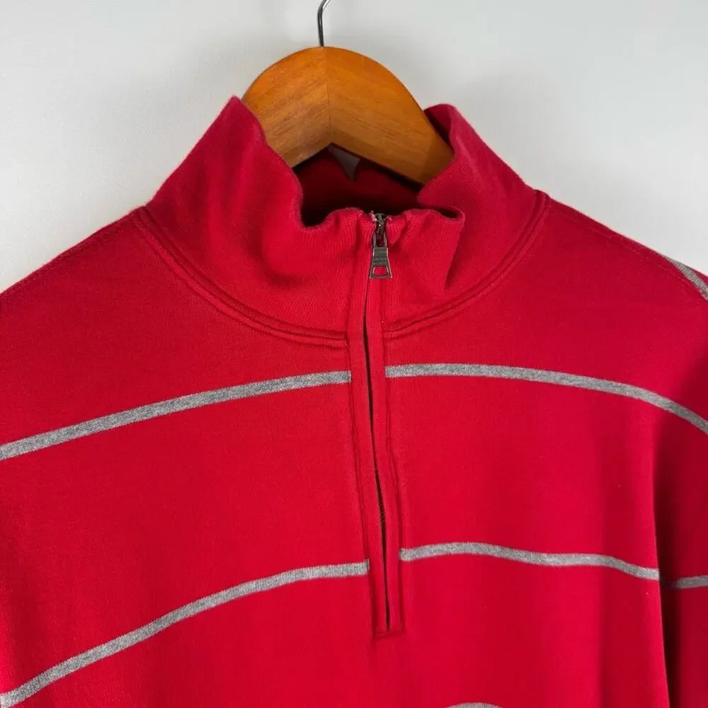 Banana Republic Men's Red Striped Quarter Zip Sweater ~ Large